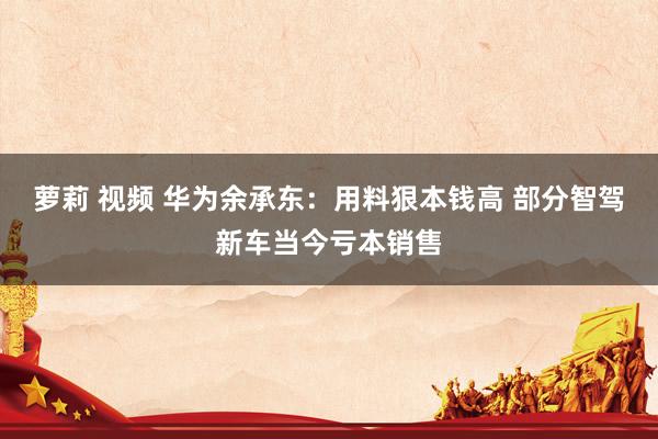 萝莉 视频 华为余承东:用料狠本钱高 部分智驾新车当今亏本销售